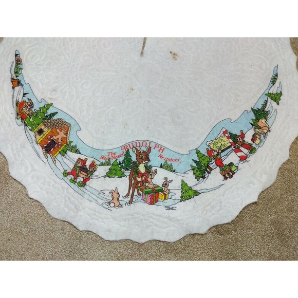 Robert May Rudolph The Red Nosed Reindeer Christmas Tree Skirt Applause Felt VTG - Picture 1 of 7